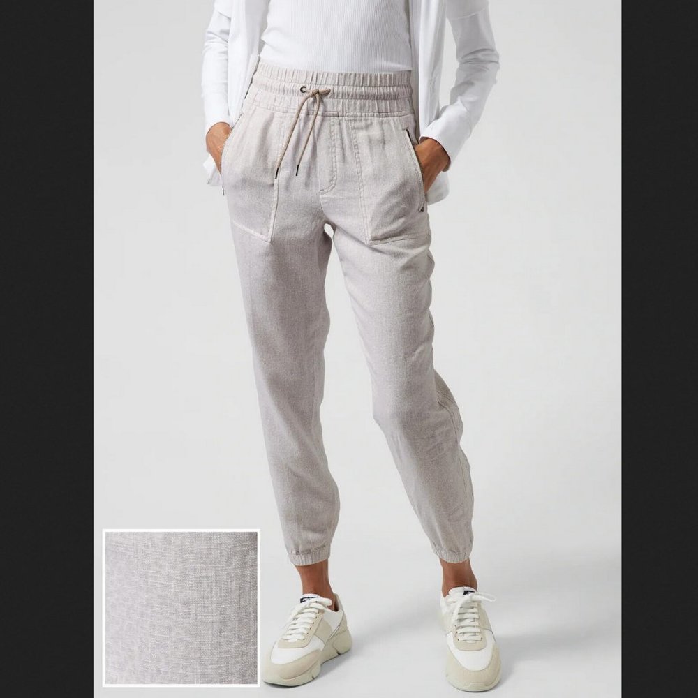 ATHLETA Cabo Linen Jogger in Micro Cheetah Abalone Gray Tan/Cream 6